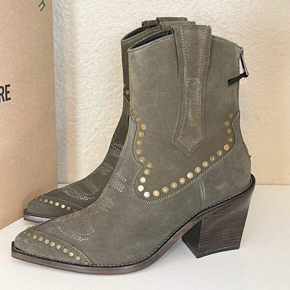 Zadig & Voltaire Cara pointed suede boots in khaki western studded suede size 40 - Picture 7 of 14